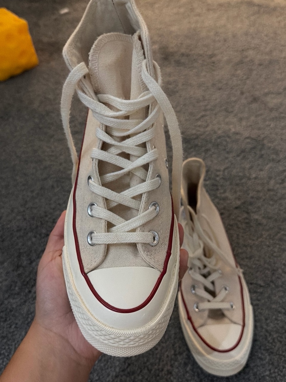 Converse High Top Sneakers - Natural Canvas with Red & Navy Trim - Picture 3 of 5